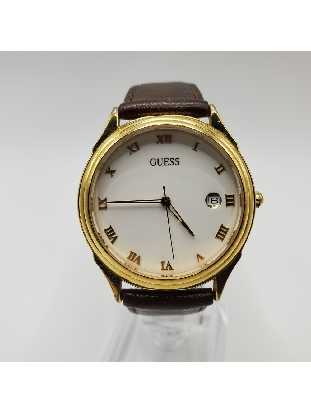 1992 Guess Watch For Parts Or Repair Gold Tone White Date Dial